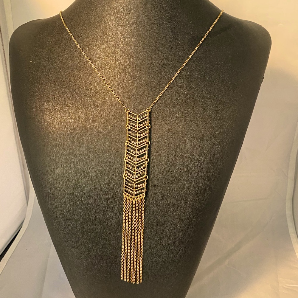 INC Long Chevron Tassel Necklace Gold Tone International Concepts